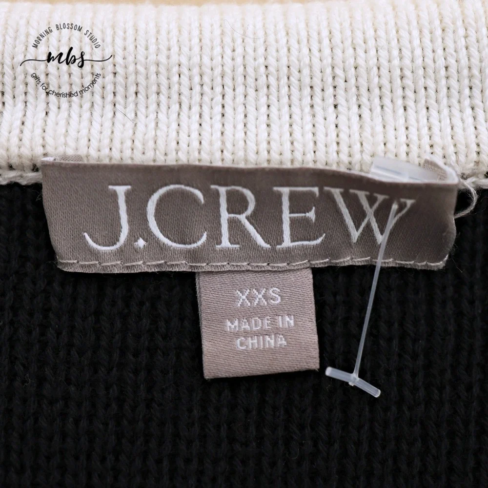 J. Crew Emilie Contrast Trim‎ Gold Button Sweater Jacket Black White Women XXS